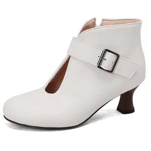 Lroey Reoly Damen Kitten Heel Stiefeletten Runde Zehen Daily Dx961 Weiß Gr 39 EU von Lroey Reoly