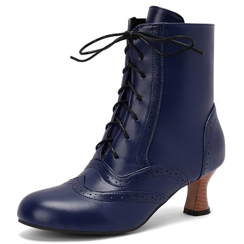Lroey Reoly Damen Kitten Heel Stiefeletten Runde Zehen Daily Dx962 Blau Gr 46 EU von Lroey Reoly