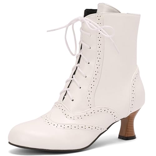 Lroey Reoly Damen Kitten Heel Stiefeletten Runde Zehen Daily Dx962 Weiß Gr 46 EU von Lroey Reoly