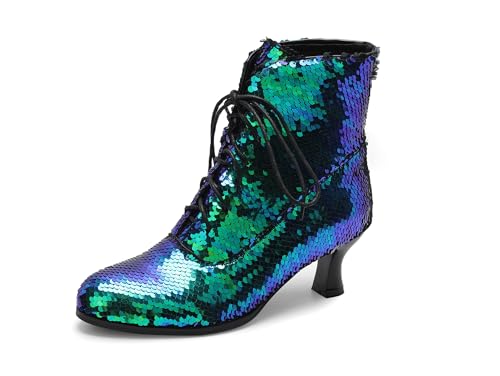 Lroey Reoly Damen Kitten Heel Stiefeletten Runde Zehen Party Dx926 Grün Gr 38 EU von Lroey Reoly