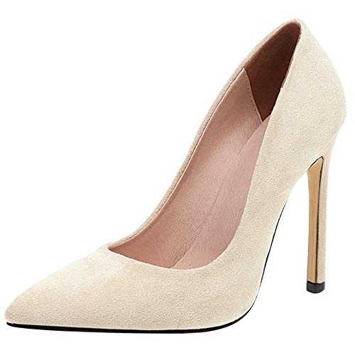 Lroey Reoly Damen Kleiderpumps, Pump Stiletto Elegant Abendschuhe Höhe Ferse Pointed Toe Party Schuhe Beige Gr 47 EU von Lroey Reoly