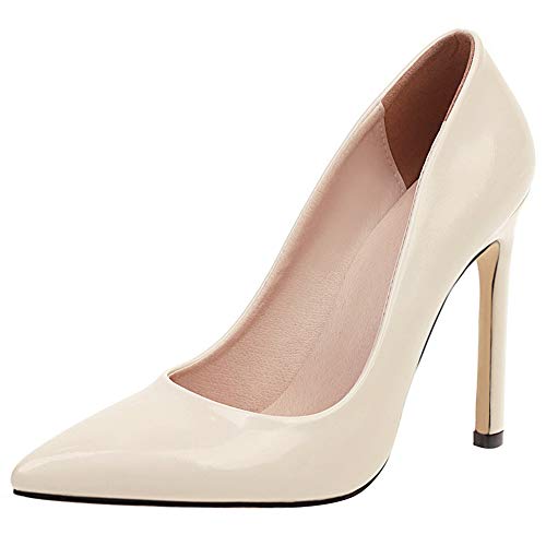 Lroey Reoly Damen Kleiderpumps, Pump Stiletto Elegant Abendschuhe Höhe Ferse Pointed Toe Party Schuhe Beige Gr 48 EU von Lroey Reoly