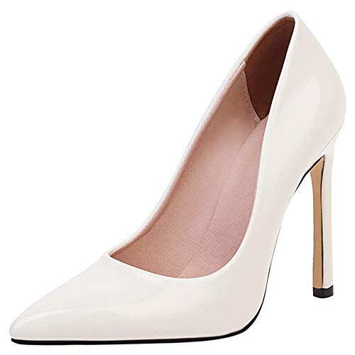 Lroey Reoly Damen Kleiderpumps, Pump Stiletto Elegant Abendschuhe Höhe Ferse Pointed Toe Party Schuhe Weiß Gr 47 EU von Lroey Reoly