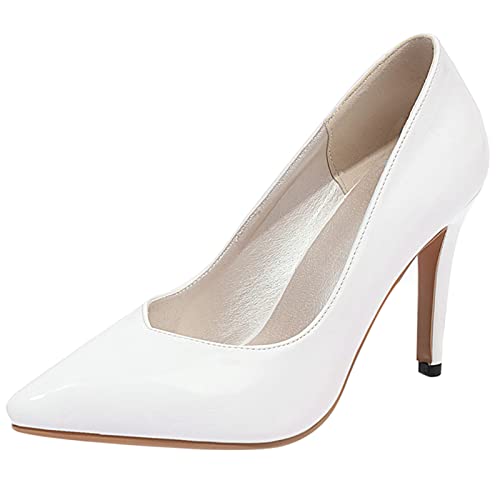 Lroey Reoly Damen Kleiderpumps, Pump Stiletto Elegant Hochzeitsschuhe Höhe Ferse Pointed Toe Abendschuhe Weiß Gr 37 EU von Lroey Reoly