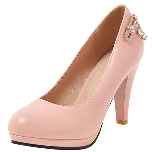 Lroey Reoly Damen Kleiderpumps, Pump Trichterabsatz Elegant Hochzeitsschuhe Höhe Ferse Runde Zehen mit Plateau Glitzersteine Pink Gr 45 EU von Lroey Reoly