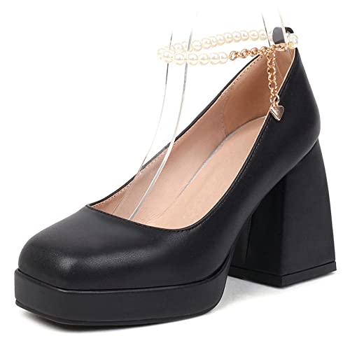 Lroey Reoly Damen Klobige Fersenpumps, Höhe Ferse Pumpe Square Toe Hook and Loop Party Schuhe mit Plateau Knöchelriemchen Beaded Mode Ioqwck Schwarz Gr 47 EU Lroey Reoly Damen Klobige Fersenpumps, Höhe Ferse Pumpe Square Toe Hook and Loop Party Schuhe mit Plateau Knöchelriemchen Beaded Mode Ioqwck Schwarz Gr 47 EU von Lroey Reoly