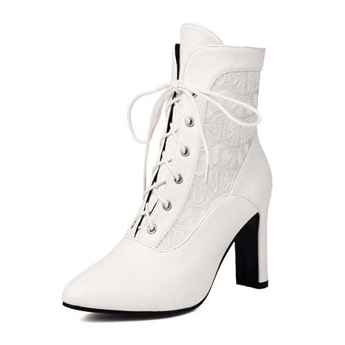Lroey Reoly Damen Louis- XV Absatz Stiefeletten Pointed Toe Abend Dx949 Weiß Gr 34 EU von Lroey Reoly