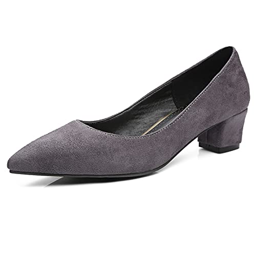 Lroey Reoly Damen Mitte Absatz Pump, Kleiderpumps Pointed Toe Simple Blockabsatz Solid Schuhe Ohne Verschluss 135 Grau Gr 38 EU von Lroey Reoly