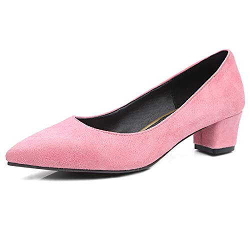 Lroey Reoly Damen Mitte Absatz Pump, Kleiderpumps Pointed Toe Simple Blockabsatz Solid Schuhe Ohne Verschluss 135 Pink Gr 34 EU von Lroey Reoly