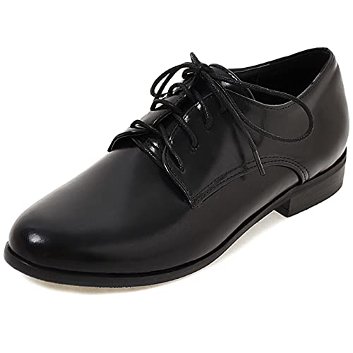 Lroey Reoly Damen Niedrige Absatz Oxford, Schuhe Flach Schnüren Kleiderpumps Runde Zehen 132 Schwarz Gr 47 EU von Lroey Reoly