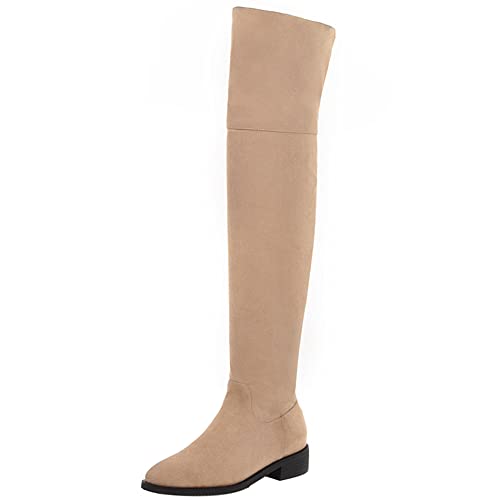 Lroey Reoly Damen Overknee Stiefel mit Blockabsatz, Stretch Stiefel Mitte Absatz Square Toe Boots Zip 183 Aprikose Gr 33 EU Lroey Reoly Damen Overknee Stiefel mit Blockabsatz, Stretch Stiefel Mitte Absatz Square Toe Boots Zip 183 Aprikose Gr 33 EU von Lroey Reoly