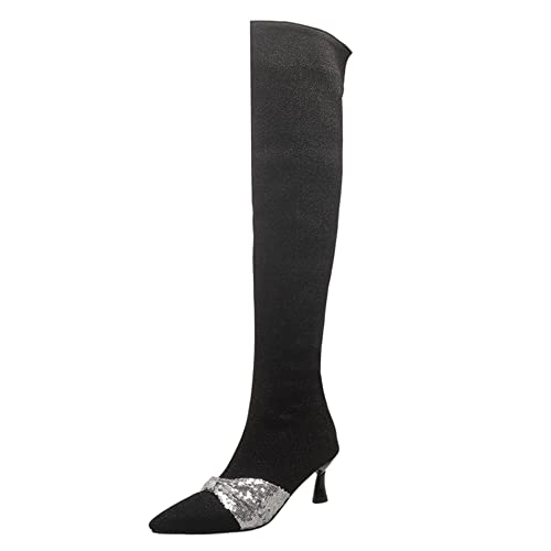 Lroey Reoly Damen Overknee Stiefel mit Kätzchenabsatz, Partystiefel Mode Zip Overknees Stiefel Mitte Absatz Pointed Toe Pailletten 338 Schwarz Gr 45 EU Lroey Reoly Damen Overknee Stiefel mit Kätzchenabsatz, Partystiefel Mode Zip Overknees Stiefel Mitte Absatz Pointed Toe Pailletten 338 Schwarz Gr 45 EU von Lroey Reoly