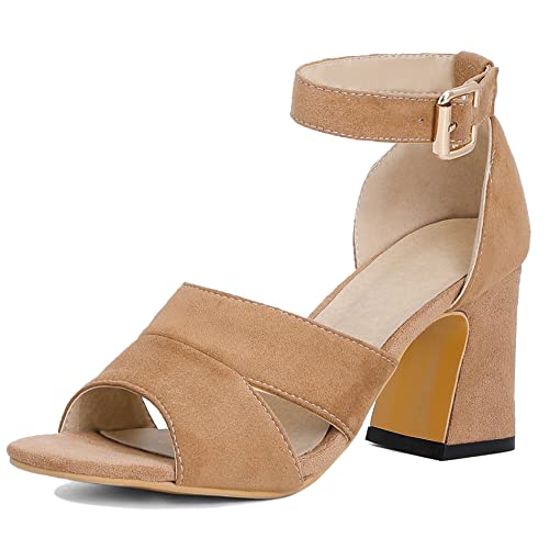 Lroey Reoly Damen Pantoletten mit Absatz, Sandalen Offene Zeh Leisure Blockabsatz Sommer Sandale Ohne Verschluss Braid 263 Braun Gr 48 EU von Lroey Reoly