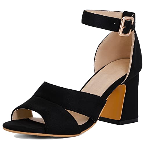 Lroey Reoly Damen Pantoletten mit Absatz, Sandalen Offene Zeh Leisure Blockabsatz Sommer Sandale Ohne Verschluss Braid 263 Schwarz Gr 48 EU von Lroey Reoly