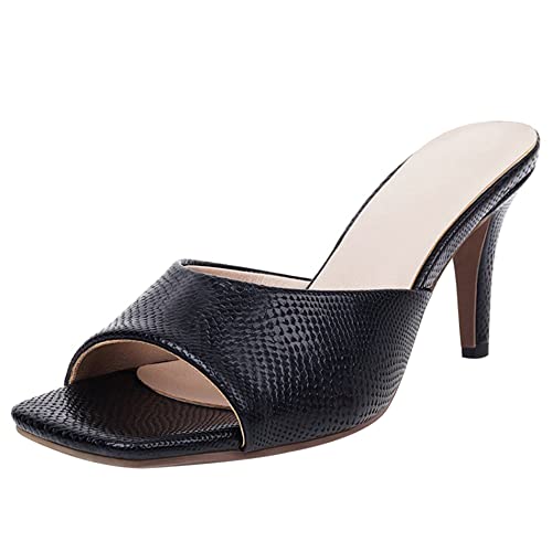 Lroey Reoly Damen Pantoletten mit Absatz, Sandalen Snakeskin Print Mode Stiletto Party Schuhe Ohne Verschluss 227 Schwarz Gr 37 EU von Lroey Reoly