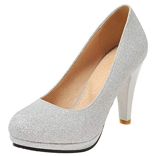 Lroey Reoly Damen Party Schuhe, Pump Trichterabsatz Elegant Hochzeitsschuhe Höhe Ferse Runde Zehen mit Plateau Glitzer Silber Gr 46 EU Lroey Reoly Damen Party Schuhe, Pump Trichterabsatz Elegant Hochzeitsschuhe Höhe Ferse Runde Zehen mit Plateau Glitzer Silber Gr 46 EU von Lroey Reoly