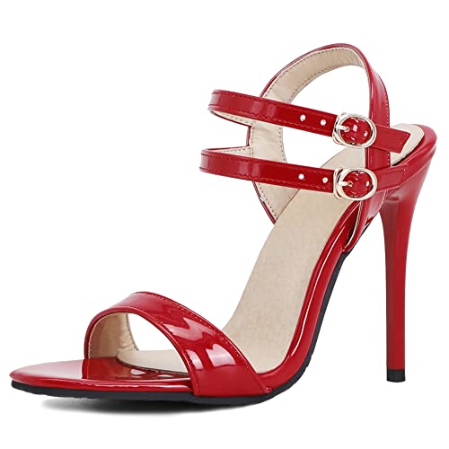 Lroey Reoly Damen Sandale mit Absatz, Sandalen Offene Zeh Elegant Stiletto Party Schuhe Schnalle Knöchelriemchen 154 Rot Gr 38 EU von Lroey Reoly