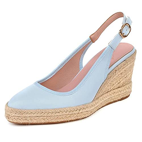 Lroey Reoly Damen Slingback Pump, Espadrille Keilabsatz Mode Kleiderpumps Höhe Ferse Pointed Toe mit Plateau Blau Gr 34 EU von Lroey Reoly