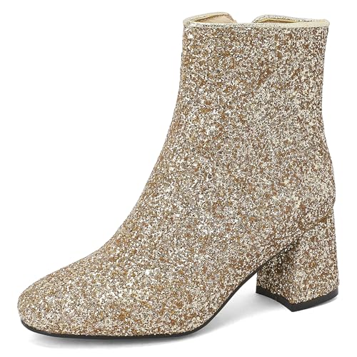 Lroey Reoly Damen Stiefeletten mit Blockabsatz, Partystiefeletten Runde Zehen Mitte Absatz Kurzschaft Stiefel Zip Pailletten, E13387Oo Gold Gr 41 EU Lroey Reoly Damen Stiefeletten mit Blockabsatz, Partystiefeletten Runde Zehen Mitte Absatz Kurzschaft Stiefel Zip Pailletten, E13387Oo Gold Gr 41 EU von Lroey Reoly