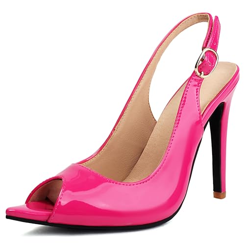 Lroey Reoly Damen Stiletto Höhe Ferse Sandals Pointed Toe Kleid Sandale Ls839 Rose-Rot Gr 44 EU von Lroey Reoly
