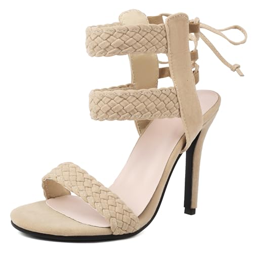 Lroey Reoly Damen Stiletto Höhe Ferse Sandals Runde Zehen Daily Schuhe Ls812 Beige Gr 42 EU von Lroey Reoly