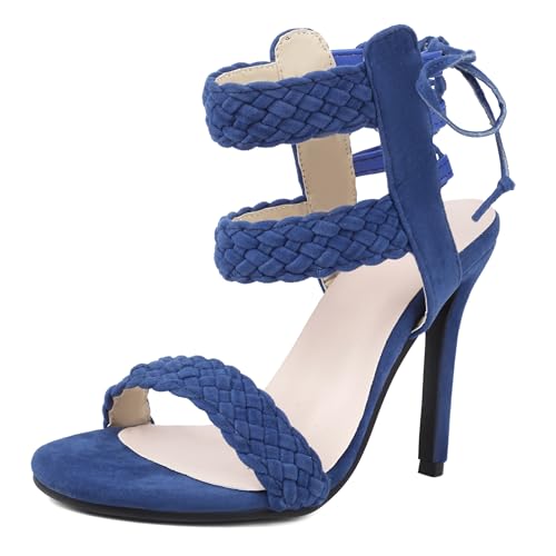 Lroey Reoly Damen Stiletto Höhe Ferse Sandals Runde Zehen Daily Schuhe Ls812 Blau Gr 48 EU von Lroey Reoly