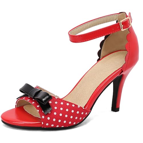 Lroey Reoly Damen Stiletto Höhe Ferse Sandals Runde Zehen Kleid Sandale Ls811 Rot Gr 39 EU von Lroey Reoly