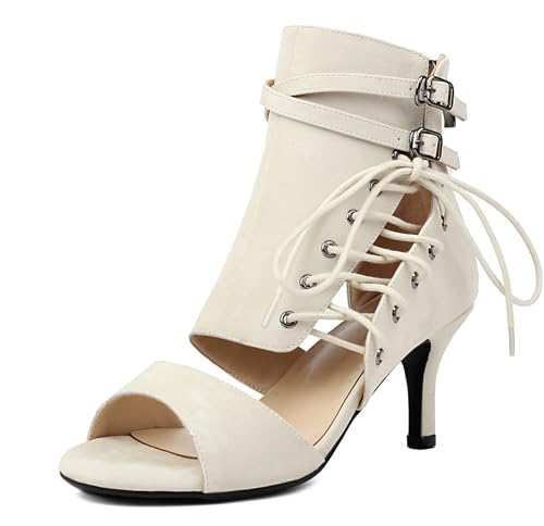 Lroey Reoly Damen Stiletto Höhe Ferse Sandals Runde Zehen Party-Sandale Ls1046 Beige Gr 42 EU von Lroey Reoly