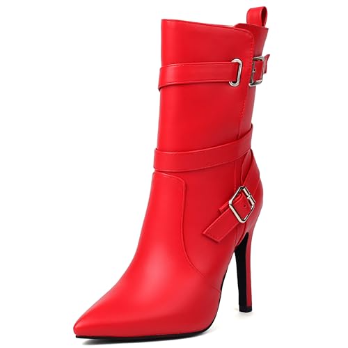 Lroey Reoly Damen Stiletto Höhe Ferse Stiefeletten Pointed Toe Abend Dx945 Rot Gr 48 EU von Lroey Reoly