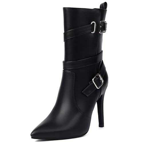 Lroey Reoly Damen Stiletto Höhe Ferse Stiefeletten Pointed Toe Abend Dx945 Schwarz Gr 48 EU von Lroey Reoly