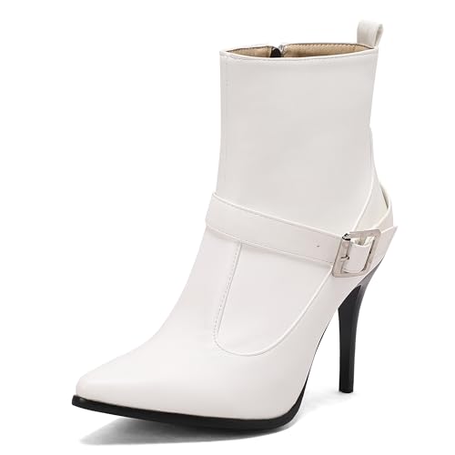 Lroey Reoly Damen Stiletto Höhe Ferse Stiefeletten Pointed Toe Daily Dx942 Weiß Gr 43 EU von Lroey Reoly