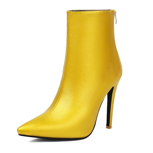 Lroey Reoly Damen Stiletto Höhe Ferse Stiefeletten Pointed Toe Party Stiefeletten Dx932 Gelb Gr 39 EU von Lroey Reoly