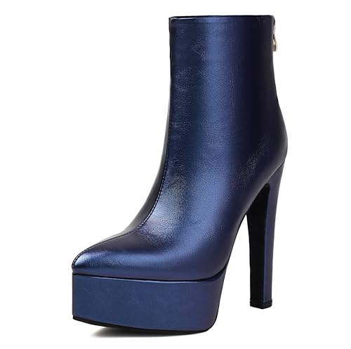 Lroey Reoly Damen Stiletto Höhe Ferse Stiefeletten mit Plateau Pointed Toe Party Stiefeletten Dx933 Blau Gr 46 EU von Lroey Reoly