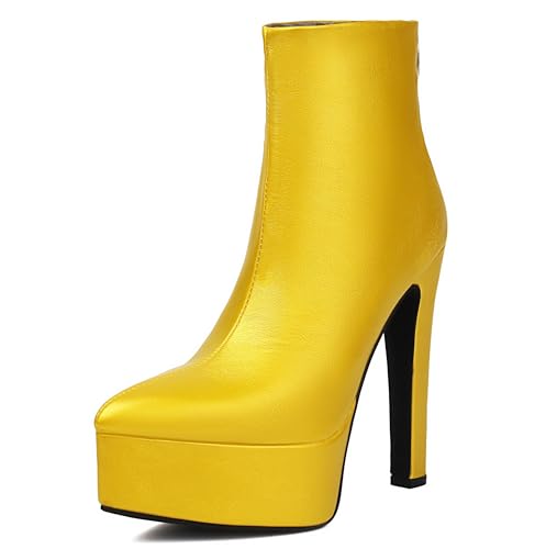 Lroey Reoly Damen Stiletto Höhe Ferse Stiefeletten mit Plateau Pointed Toe Party Stiefeletten Dx933 Gelb Gr 38 EU von Lroey Reoly