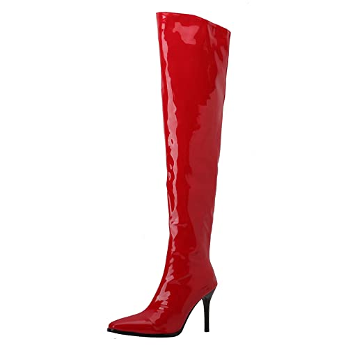 Damen Stiletto Overknee Stiefel, Partystiefel Mode Zip Overknees Stiefel Höhe Ferse Pointed Toe Winterstiefel 340 Rot Gr 43 EU von Lroey Reoly