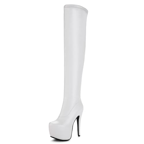 Lroey Reoly Damen-Stiletto-Overknee-Stiefel, Partystiefel Runde Zehen Höhe Ferse Overknees Stiefel Zip mit Plateau, C8560Oo Weiß Gr 48 EU Lroey Reoly Damen-Stiletto-Overknee-Stiefel, Partystiefel Runde Zehen Höhe Ferse Overknees Stiefel Zip mit Plateau, C8560Oo Weiß Gr 48 EU von Lroey Reoly