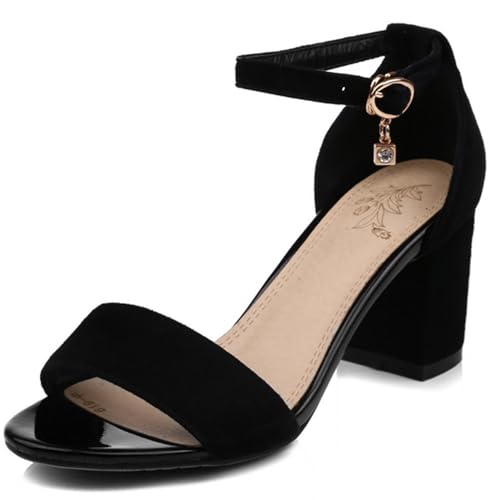 Lroey Reoly Damensandalen, Kleidsandalen mit Offener Zehenpartie und Mittelhohem Absatz Schnalle Blockabsatz Sandalen Knöchelriemchen, 2949Wuy Schwarz Gr 33 EU von Lroey Reoly