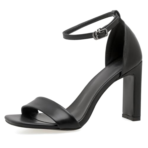 Lroey Reoly Damensandalen, Offene High-Heel-Sandalen Schnalle Blockabsatz Sandalen Knöchelriemchen, 703Kev Schwarz Gr 44 EU von Lroey Reoly