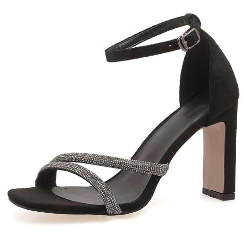 Lroey Reoly Damensandalen, Offene High-Heel-Sandalen Schnalle Blockabsatz Sandalen Knöchelriemchen, 788Dqg Schwarz Gr 33 EU von Lroey Reoly