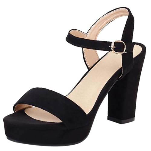 Lroey Reoly Damensandalen, Offene High-Heel-Sandalen Schnalle Blockabsatz Sandalen Knöchelriemchen mit Plateau Kleid Sandale, 4456Cvj Schwarz Gr 33 EU Lroey Reoly Damensandalen, Offene High-Heel-Sandalen Schnalle Blockabsatz Sandalen Knöchelriemchen mit Plateau Kleid Sandale, 4456Cvj Schwarz Gr 33 EU von Lroey Reoly