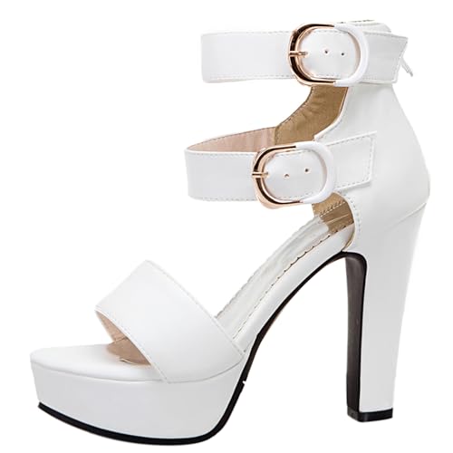 Lroey Reoly Damensandalen, Party-Sandalen mit Offenem Zehenbereich und Hohem Absatz Schnalle Blockabsatz Sandalen Knöchelriemchen mit Plateau Simple, 6321Uue Weiß Gr 45 EU Lroey Reoly Damensandalen, Party-Sandalen mit Offenem Zehenbereich und Hohem Absatz Schnalle Blockabsatz Sandalen Knöchelriemchen mit Plateau Simple, 6321Uue Weiß Gr 45 EU von Lroey Reoly