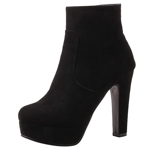 Lroey Reoly Damenstiefeletten mit Blockabsatz, Anzugstiefel Höhe Ferse Runde Zehen Stiefeletten Plateau Zip 307 Schwarz Gr 35 EU von Lroey Reoly