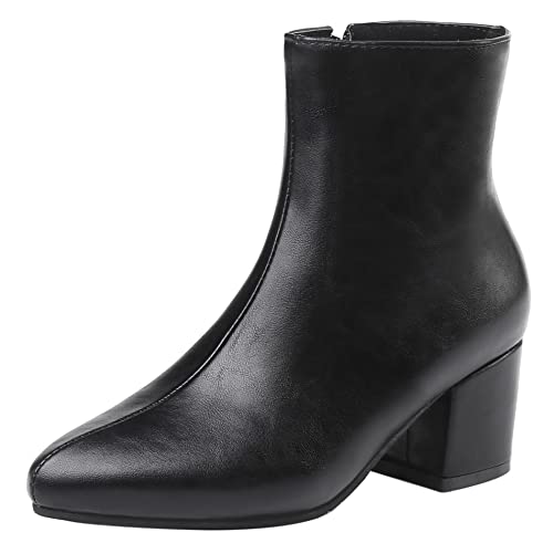 Lroey Reoly Damenstiefeletten mit Blockabsatz, Anzugstiefel Mitte Absatz Pointed Toe Stiefeletten Zip 135 Schwarz/Hm Gr 40 EU von Lroey Reoly