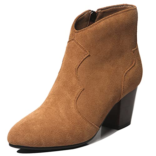 Lroey Reoly Damenstiefeletten mit Blockabsatz, Anzugstiefel Mitte Absatz Runde Zehen Stiefeletten Retro Zip 237 Camel Gr 46 EU von Lroey Reoly