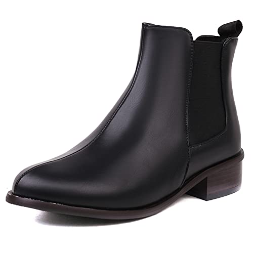 Lroey Reoly Damenstiefeletten mit Blockabsatz, Chelsea Stiefel Leisure Ohne Verschluss Kurzschaft Stiefel Mitte Absatz Runde Zehen 403 Schwarz Gr 41 EU von Lroey Reoly