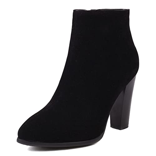 Lroey Reoly Damenstiefeletten mit Blockabsatz, Kleid Stiefeletten Elegant Zip Kurzschaft Stiefel Höhe Ferse Pointed Toe 406 Schwarz Gr 47 EU von Lroey Reoly