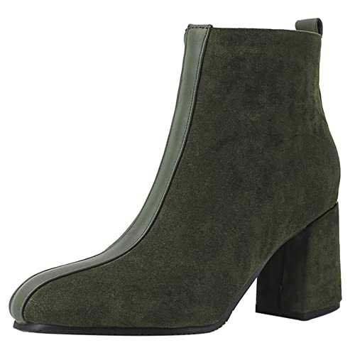 Lroey Reoly Damenstiefeletten mit Blockabsatz, Kleid Stiefeletten Höhe Ferse Runde Zehen Stiefeletten Zip Elegant 072 Grün Gr 42 EU von Lroey Reoly