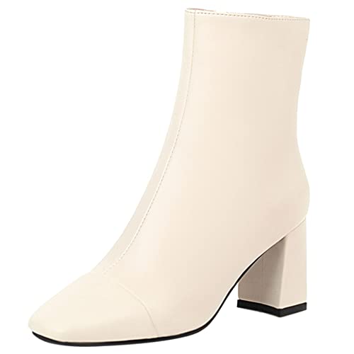Lroey Reoly Damenstiefeletten mit Blockabsatz, Kleid Stiefeletten Höhe Ferse Square Toe Stiefeletten Party Zip 293 Beige Gr 37 EU Lroey Reoly Damenstiefeletten mit Blockabsatz, Kleid Stiefeletten Höhe Ferse Square Toe Stiefeletten Party Zip 293 Beige Gr 37 EU von Lroey Reoly
