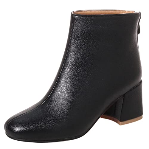 Lroey Reoly Damenstiefeletten mit Blockabsatz, Kleid Stiefeletten Mitte Absatz Square Toe Stiefeletten Zip 216 Schwarz Gr 37 EU von Lroey Reoly