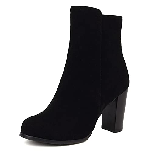 Lroey Reoly Damenstiefeletten mit Blockabsatz, Kleid Stiefeletten Mode Zip Kurzschaft Stiefel Höhe Ferse Runde Zehen Stiefel 407 Schwarz Gr 47 EU von Lroey Reoly